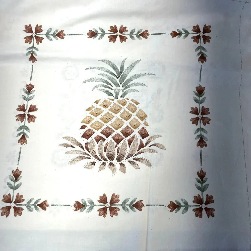 Cranston Cotton Fabric Panels White Candlewicking‎ Embroidery Pineapple Floral